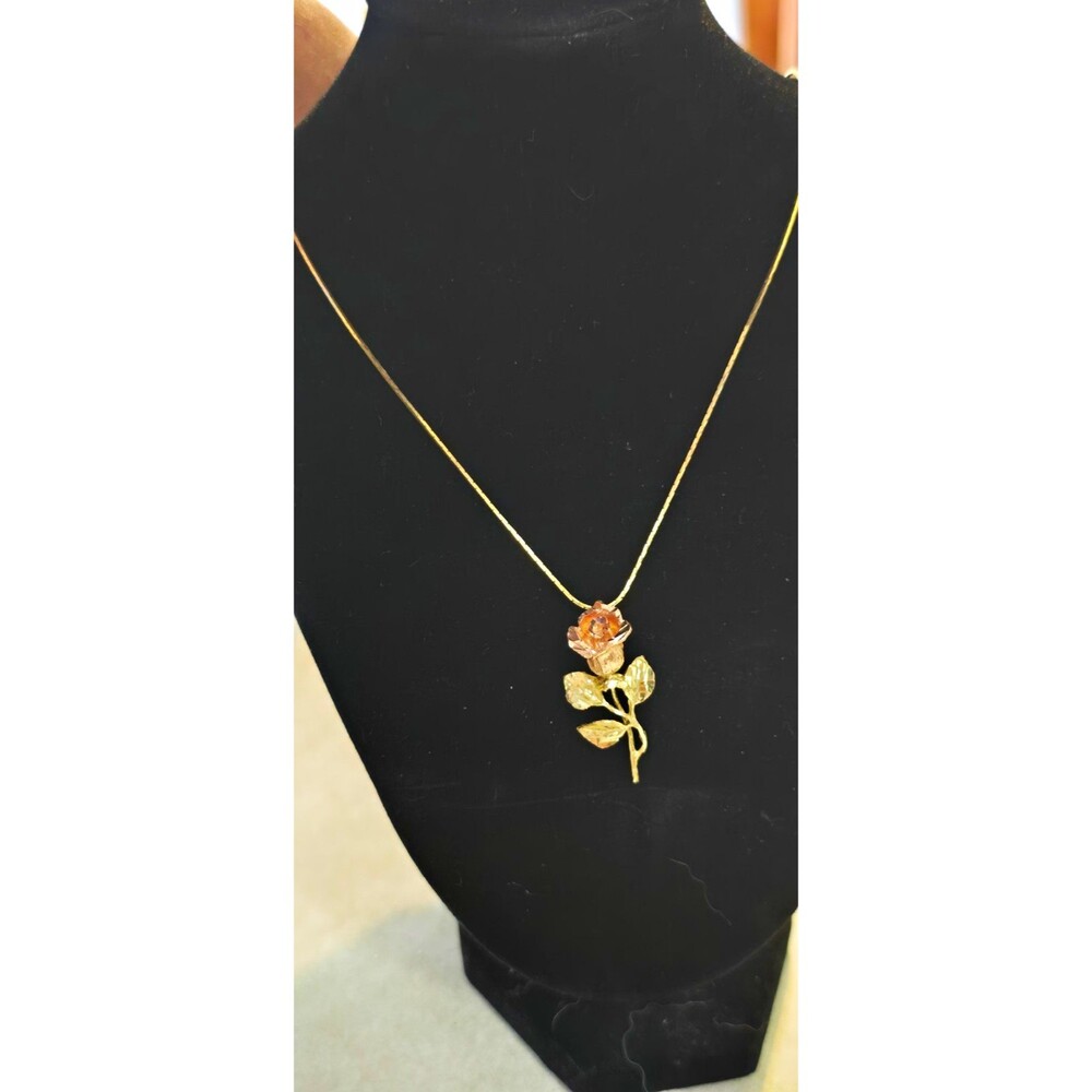 14k 20"Yellow Gold Textured Rose Flower Charm Pendant Snake Chain Necklace 7.43g
